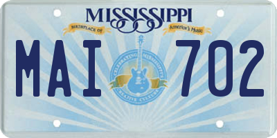 MS license plate MAI702