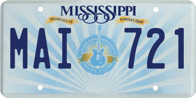 MS license plate MAI721