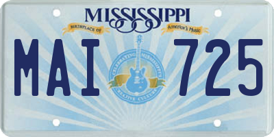 MS license plate MAI725