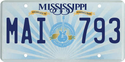 MS license plate MAI793