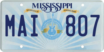MS license plate MAI807
