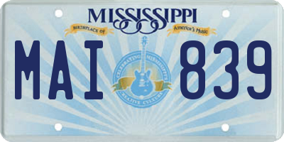 MS license plate MAI839