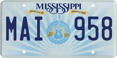 MS license plate MAI958