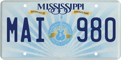 MS license plate MAI980