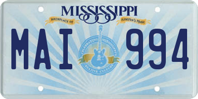 MS license plate MAI994