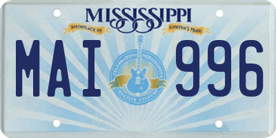 MS license plate MAI996