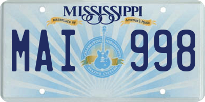 MS license plate MAI998