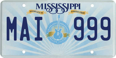 MS license plate MAI999