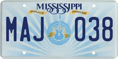 MS license plate MAJ038