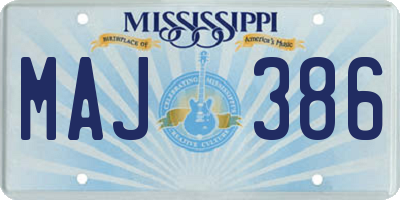 MS license plate MAJ386
