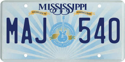 MS license plate MAJ540