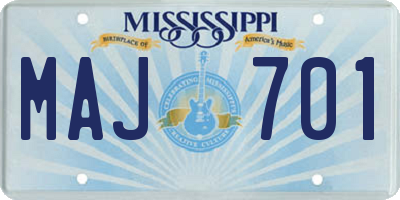 MS license plate MAJ701