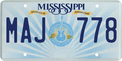 MS license plate MAJ778