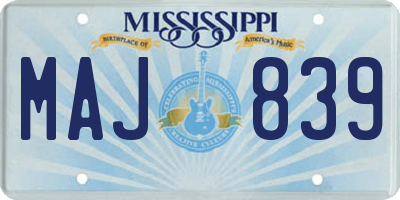 MS license plate MAJ839