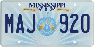 MS license plate MAJ920