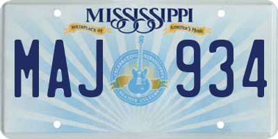 MS license plate MAJ934