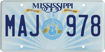 MS license plate MAJ978