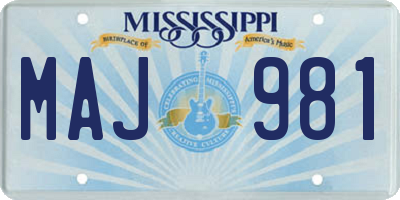 MS license plate MAJ981