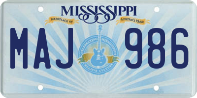 MS license plate MAJ986