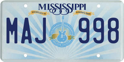 MS license plate MAJ998