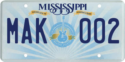MS license plate MAK002