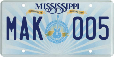 MS license plate MAK005