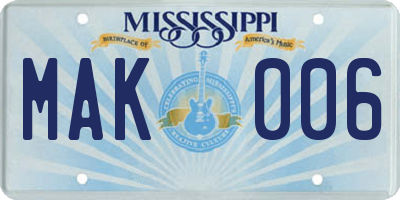 MS license plate MAK006