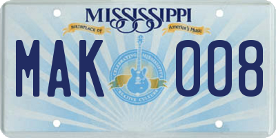 MS license plate MAK008