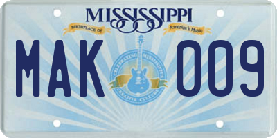 MS license plate MAK009