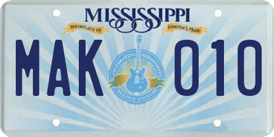 MS license plate MAK010