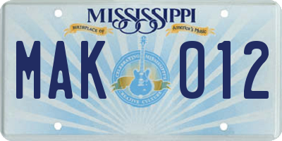 MS license plate MAK012