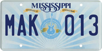 MS license plate MAK013