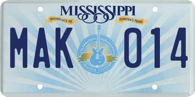 MS license plate MAK014