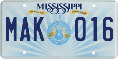 MS license plate MAK016