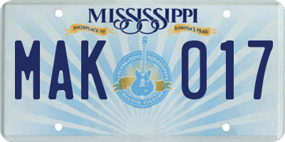 MS license plate MAK017