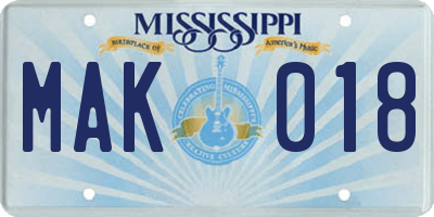 MS license plate MAK018