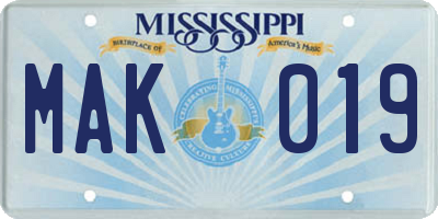 MS license plate MAK019