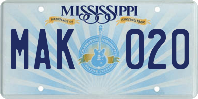 MS license plate MAK020