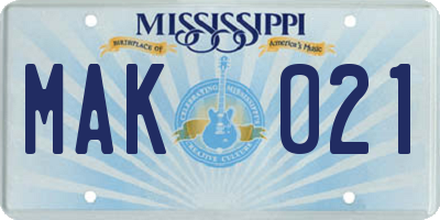 MS license plate MAK021