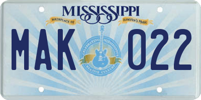 MS license plate MAK022