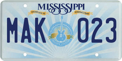 MS license plate MAK023