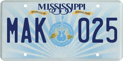 MS license plate MAK025