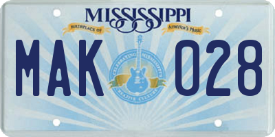 MS license plate MAK028