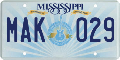 MS license plate MAK029