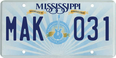 MS license plate MAK031