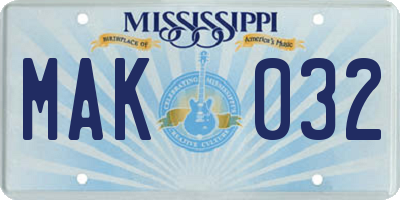 MS license plate MAK032
