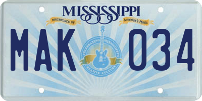 MS license plate MAK034