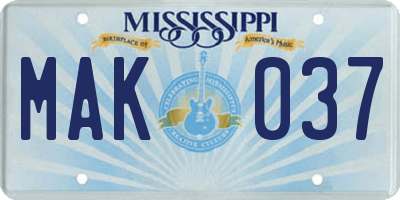 MS license plate MAK037