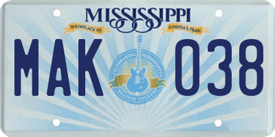 MS license plate MAK038