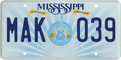 MS license plate MAK039